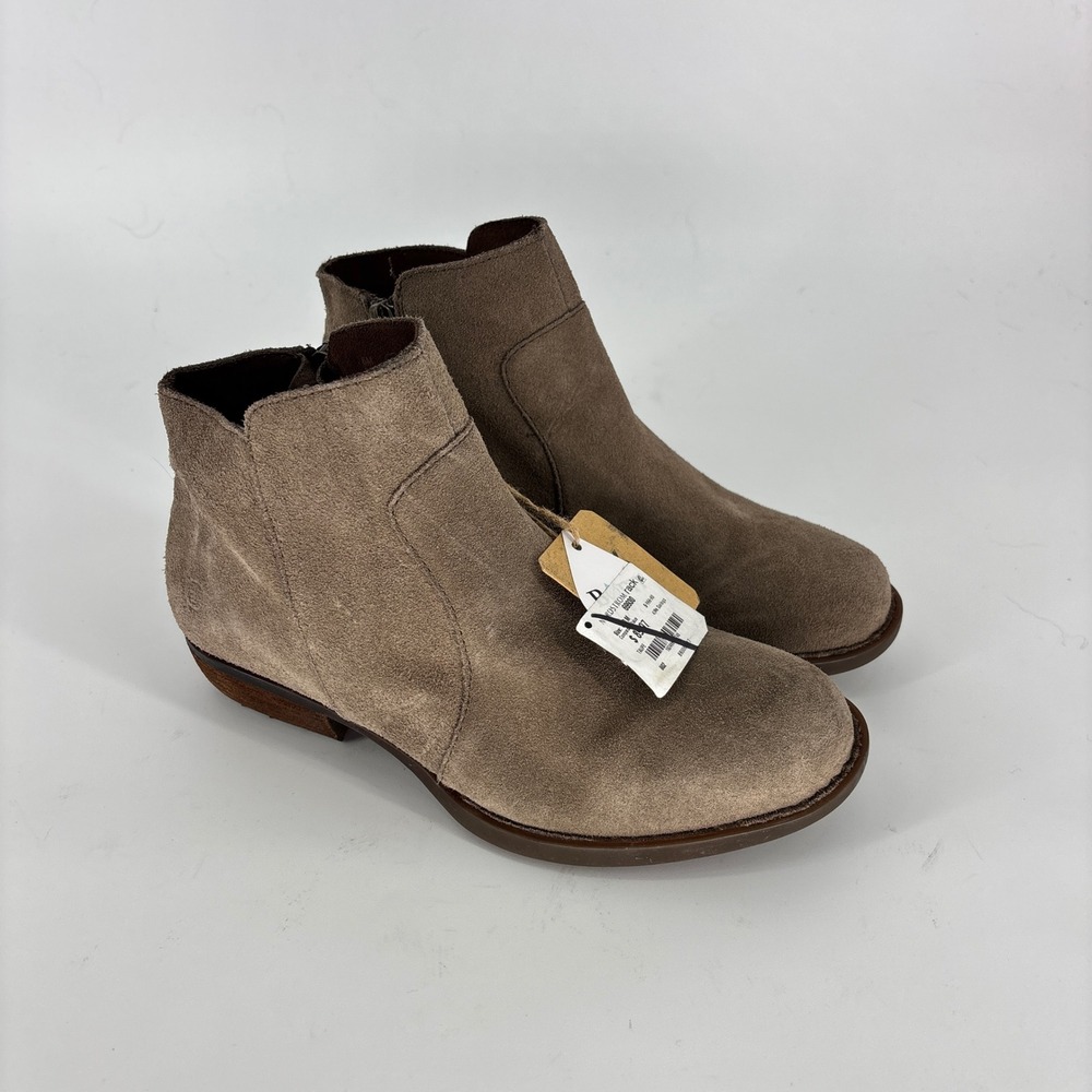 Born Rani Waterproof Boot Taupe Mustang Suede Women Size 6 Side Zip Block Heel